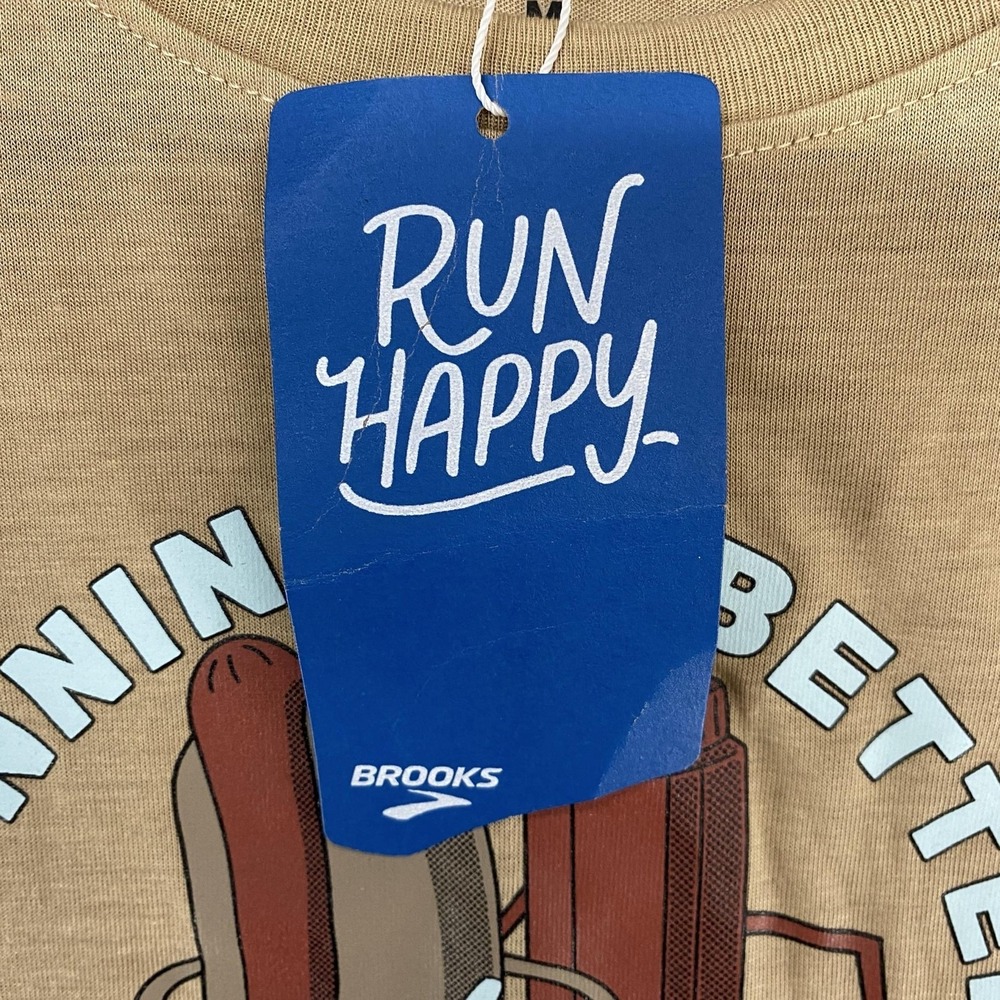 Brooks Hot Dog Tank Top Womens Medium Beige Running Buddy Funny Workout - Picture 6 of 15